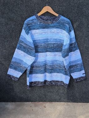 Vtg Southpole Sweater Mens XXL Multi Blue Striped 100% Acrylic Crew Korea